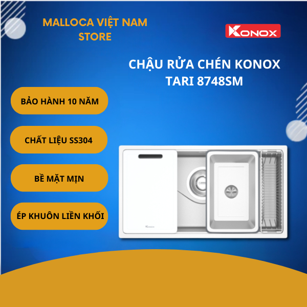 Chậu Rửa Bát Konox Tari 8748SM – Ép Khuôn Liền Khối – Inox SUS304 Bền Bỉ – Thiết Kế Dáng Vuông