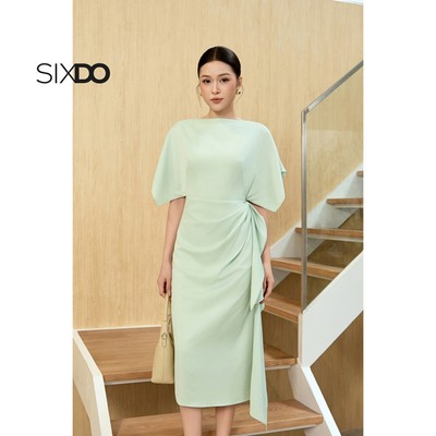Đầm lụa xoắn eo ngắn tay xanh nhạt SIXDO (Light Cyan Silk Sarong Dress)