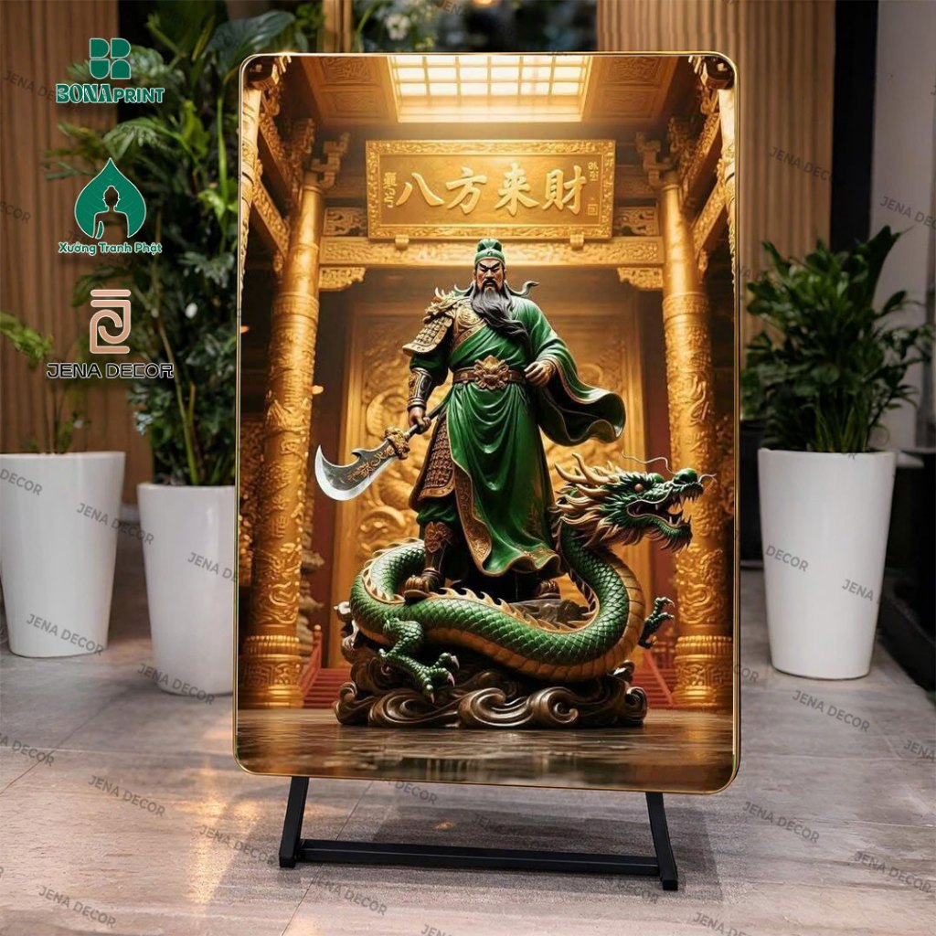 Tranh Quan Văn Trường tráng gương dán viền nhiều kích thước
