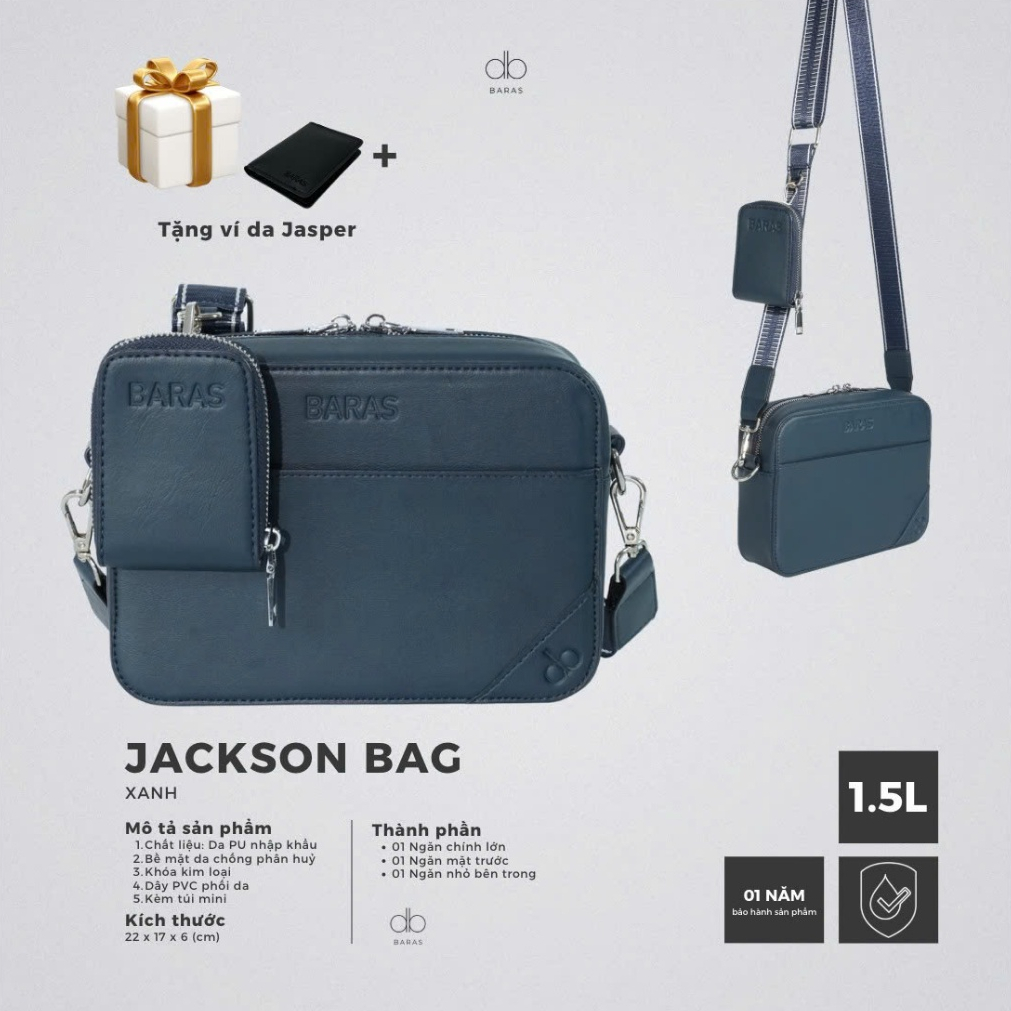 Túi đeo chéo da nam - Jackson Blue Bag - BARAS VIETNAM - Túi đeo chéo thời trang