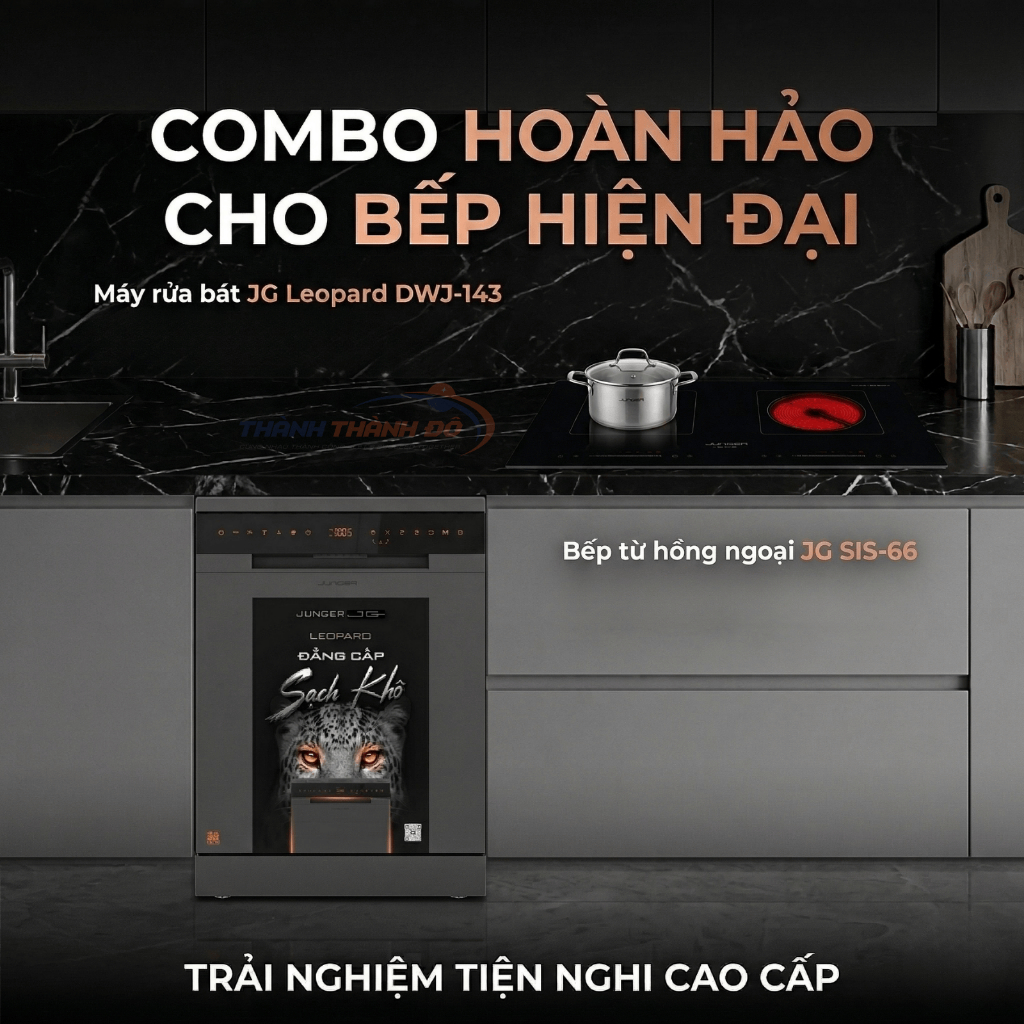 Combo JUNGER Máy Rửa Bát DWJ-143 và Bếp Điện Từ JG SIS-66