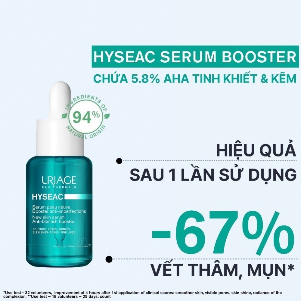 Ảnh 2 của Serum Uriage Hyseac Booster giảm mụn, thu nhỏ lỗ chân lông cho da nhờn, da nhạy cảm, 30ml