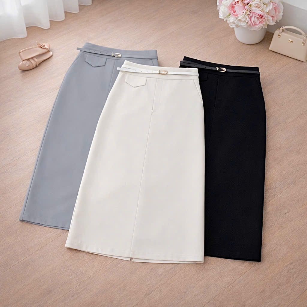 Chân Váy Nắp Túi MINZ STORE Mã 2859, Thiết Kế Dáng Suông Phong Cách Công Sở