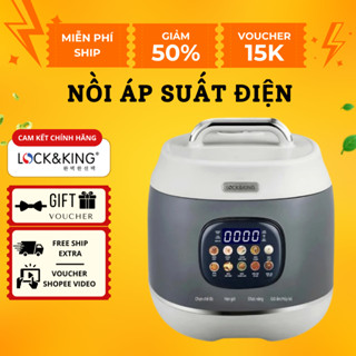 Nồi áp suất điện Lock&King LK-4160 dung tích 6L công suất 1000W 10 chức năng nấu, kèm xửng hấp inox