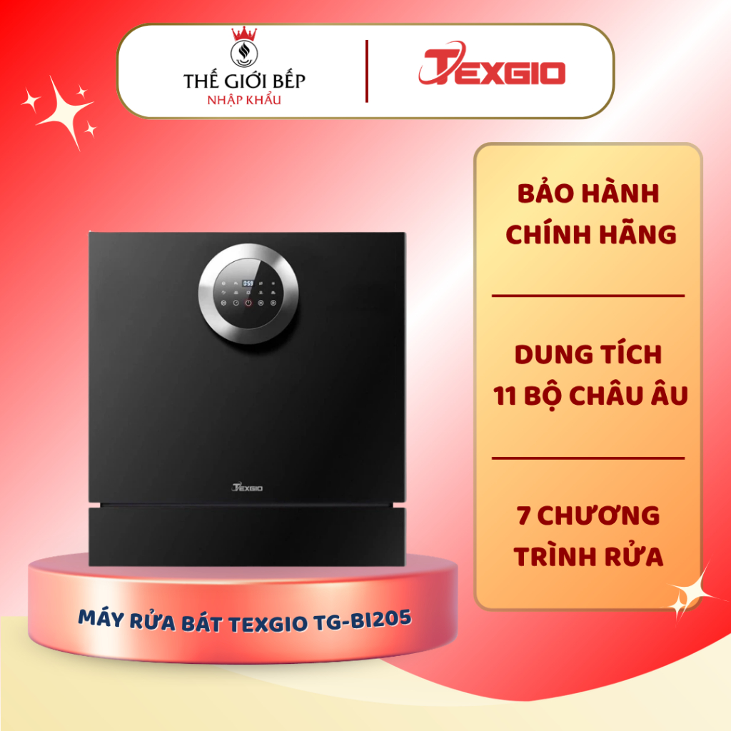 Máy Rửa Chén Bát Texgio TG-BI205 – Dung Tích 11 Bộ, 7 Chương Trình Rửa Tiện Lợi