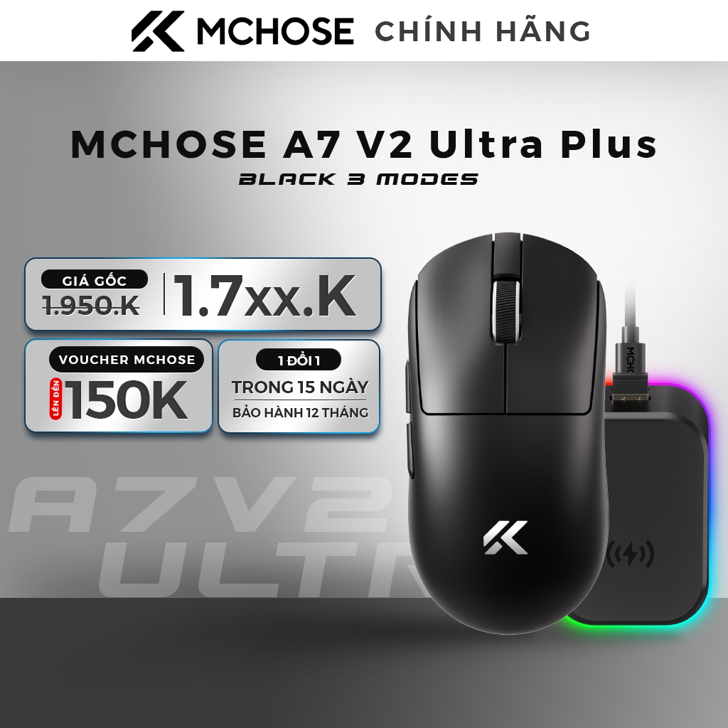 Chuột Gaming MCHOSE A7 V2 Ultra Plus Wireless - 3 Modes