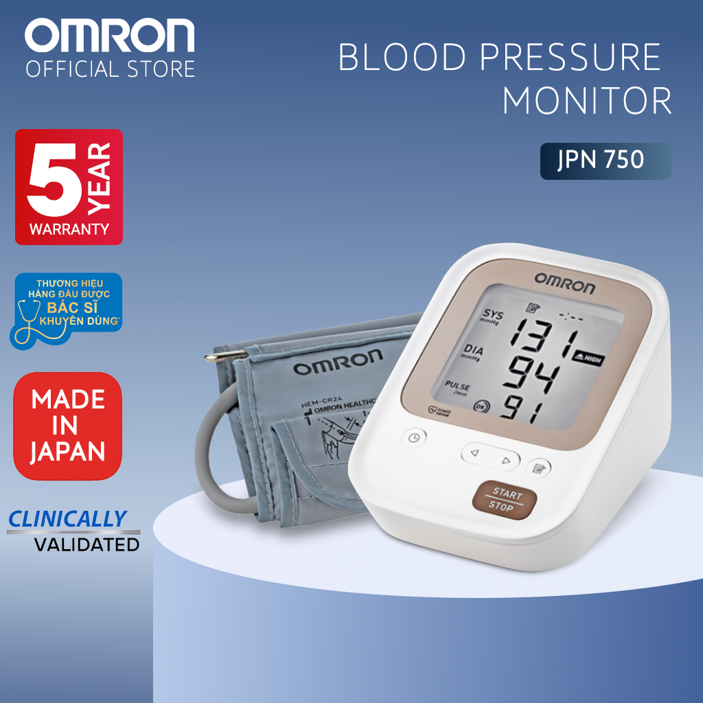 [Made in Japan] Máy đo huyết áp Omron JPN750 Cao Cấp - Do nhanh chuẩn xác, Bảo hành chính hãng 5 năm