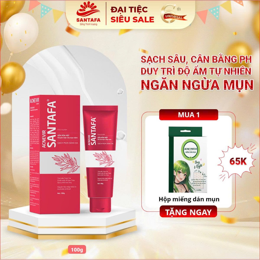 Sữa Rửa Mặt  Santafa Giúp Trắng Da Giảm Mụn đầu đen, Mụn cám, Mụn ẩn Tuýp 100g