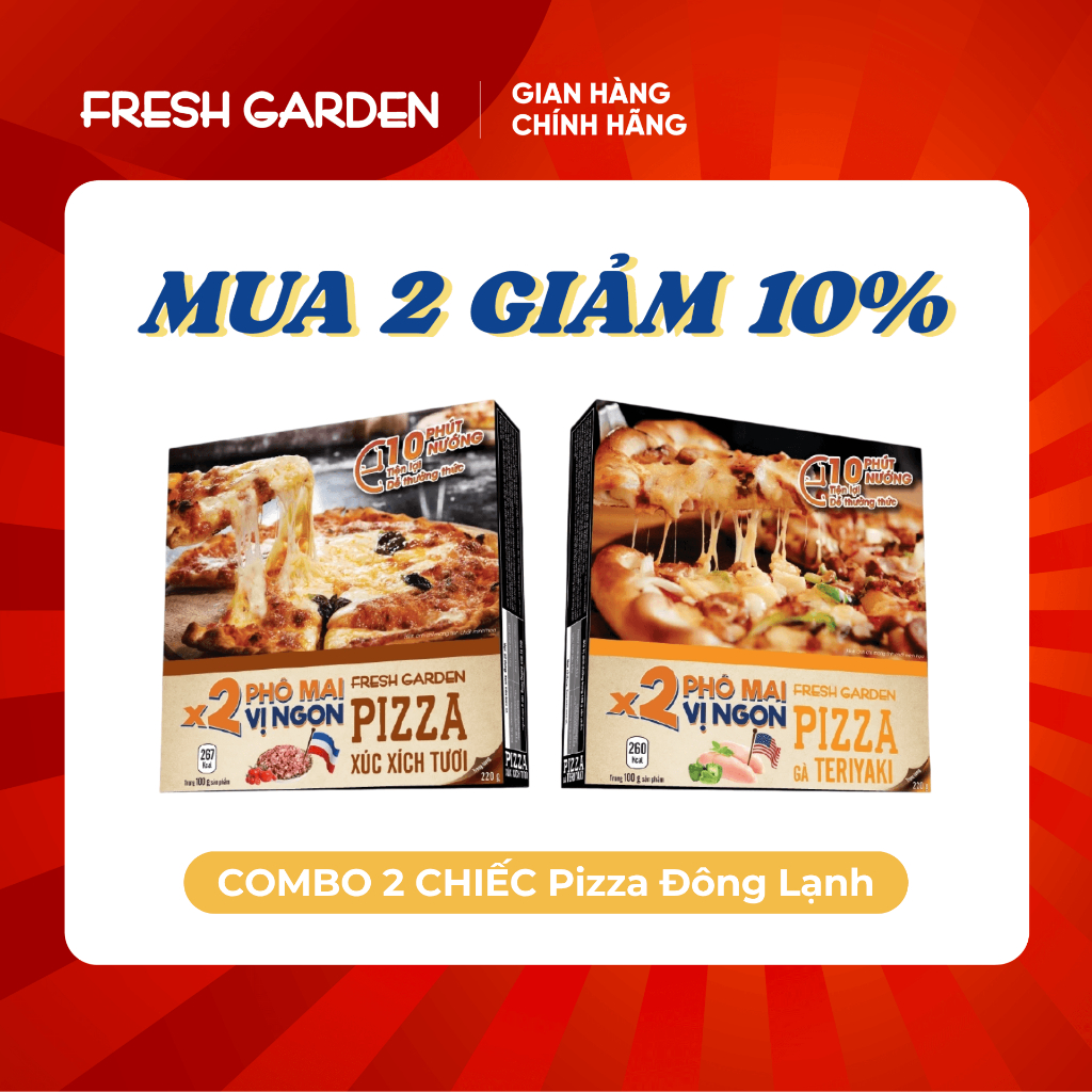 Combo 2 chiếc Pizza Đông Lạnh Fresh Garden, pizza đông lạnh, phô mai thơm ngậy, 120g, 220g