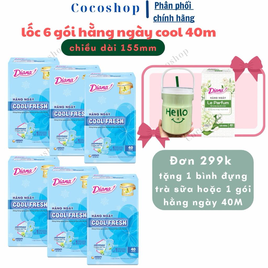 [ Lốc 6 gói ] BĂNG VỆ SINH DIANA HẰNG NGÀY COOLFRESH 40 MIẾNG