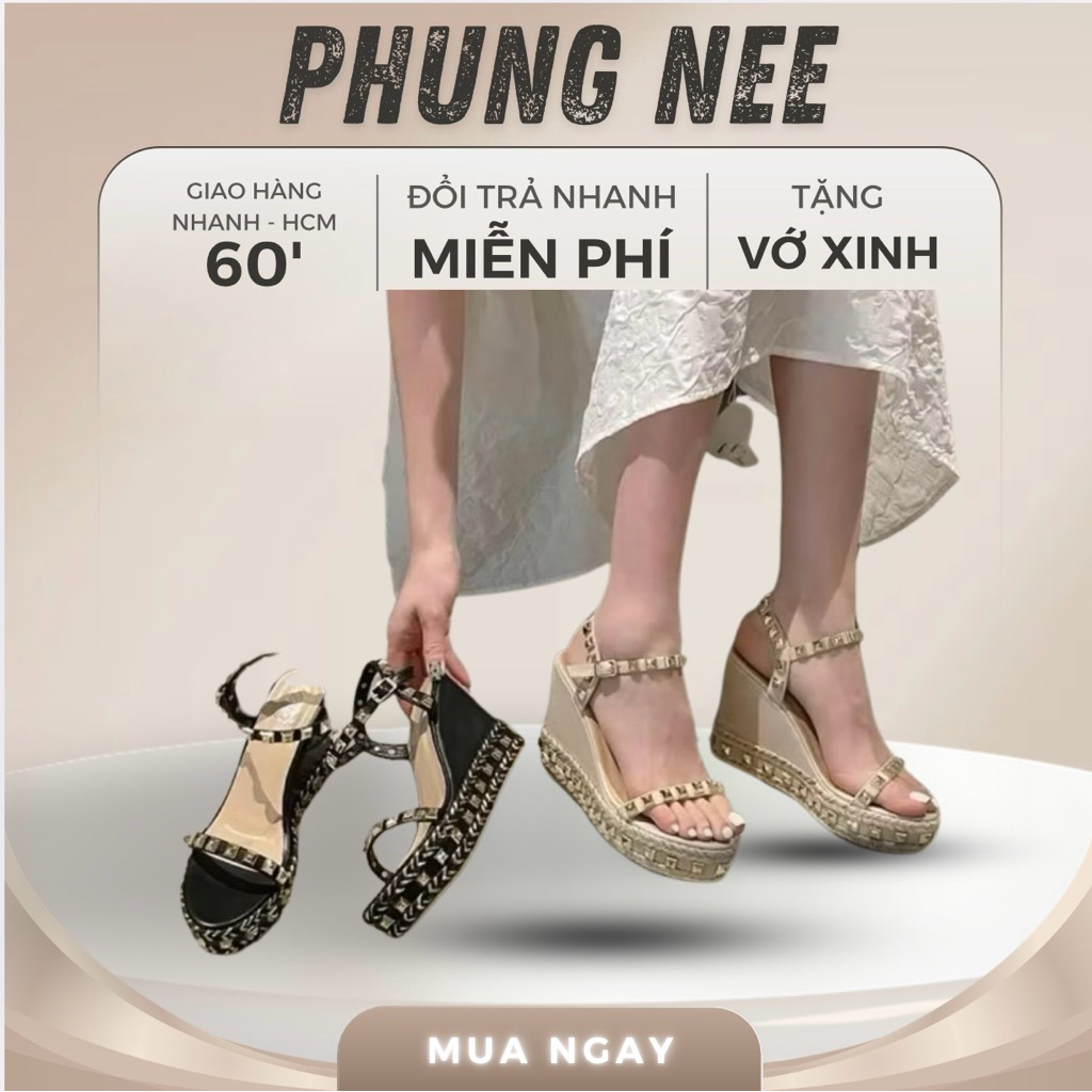 Dép Sandal Nữ Quai Ngang Đinh Tán Đế Xuồng Viền Đinh Fullbox Hàng Q.ccc - GiàY Đế Xuồng 11P Tôn Dáng