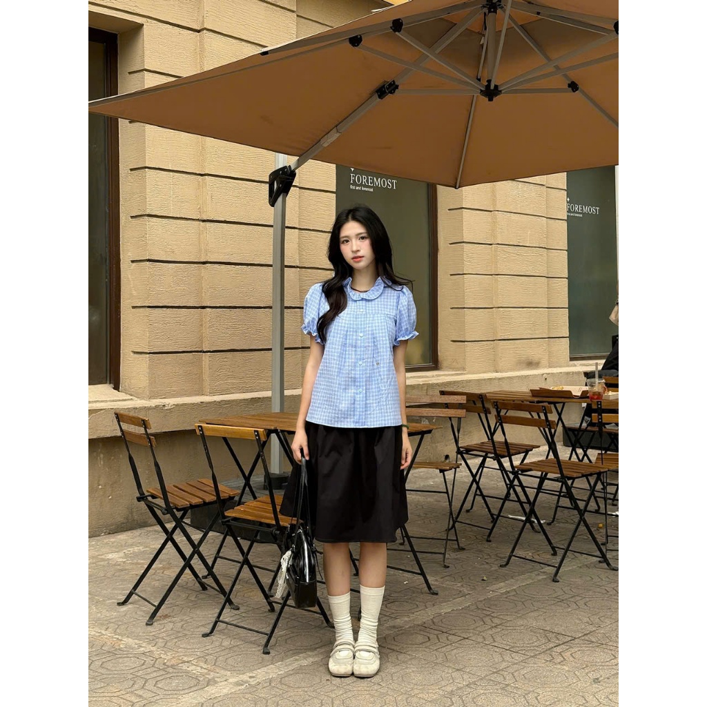 Áo babydoll kẻ caro cổ bèo tay bồng, áo kiểu nữ babydoll kẻ caro dành cho mùa hè – A597 - 29feb.closet | BigBuy360 - bigbuy360.vn