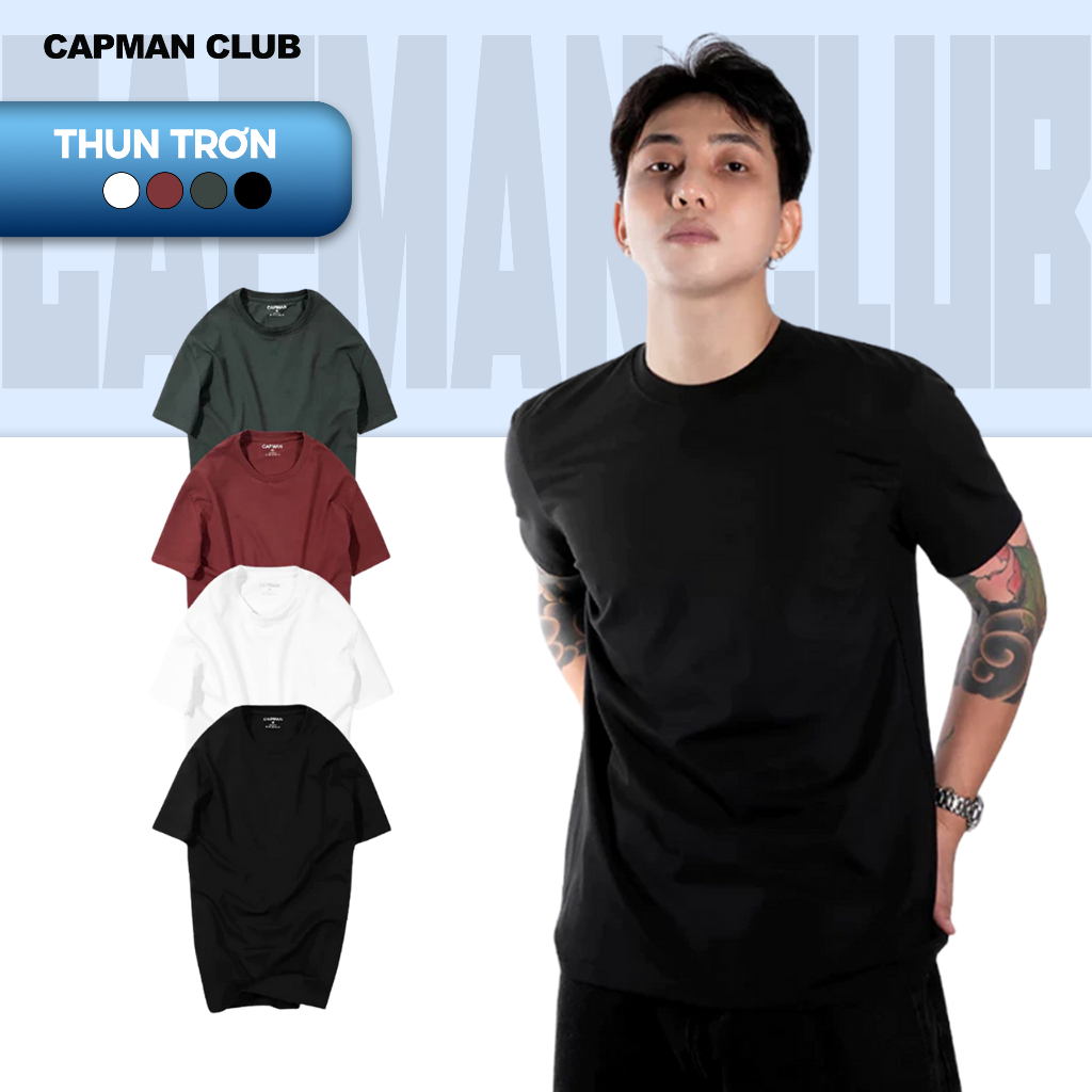 Áo thun nam trơn tay ngắn cổ tròn CAPMAN CLUB, áo phông nam basic chuẩn form Regular Fit, vải cotton dễ mặc hàng ngày