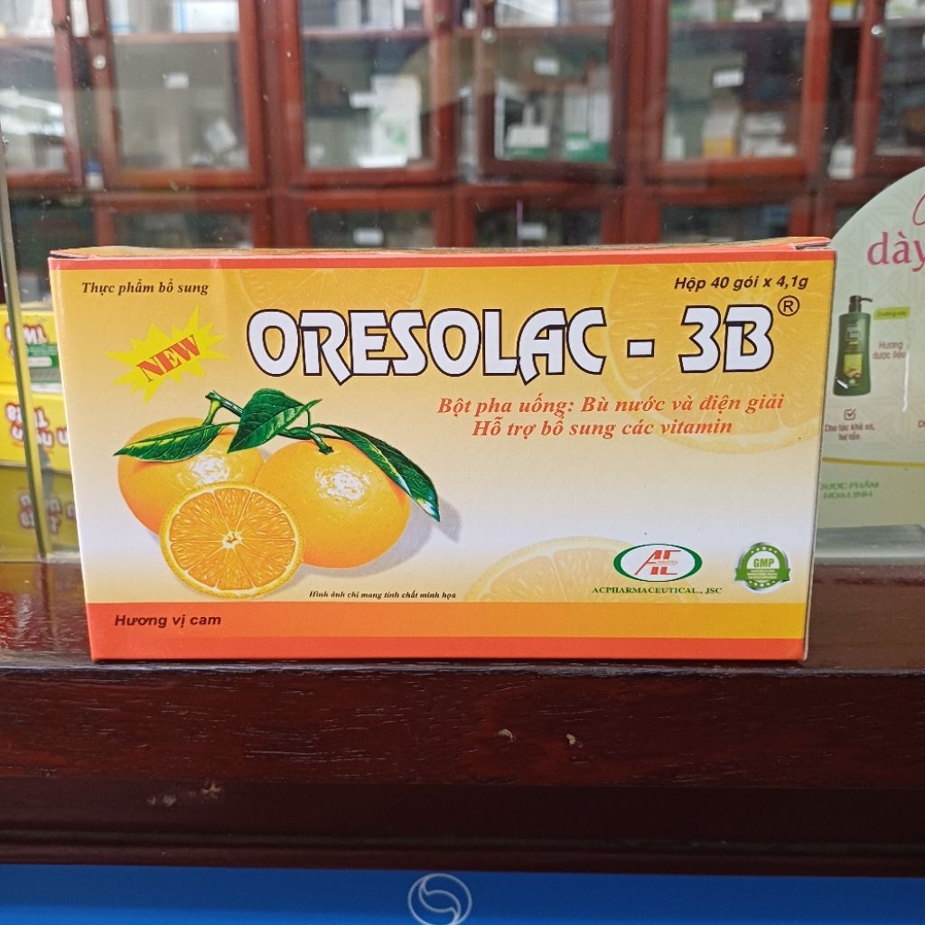Bù nước và điện giải vị cam Oresolac 3b  hộp 40 gói bột, bổ sung muối glucose, kali, dùng khi sốt, c
