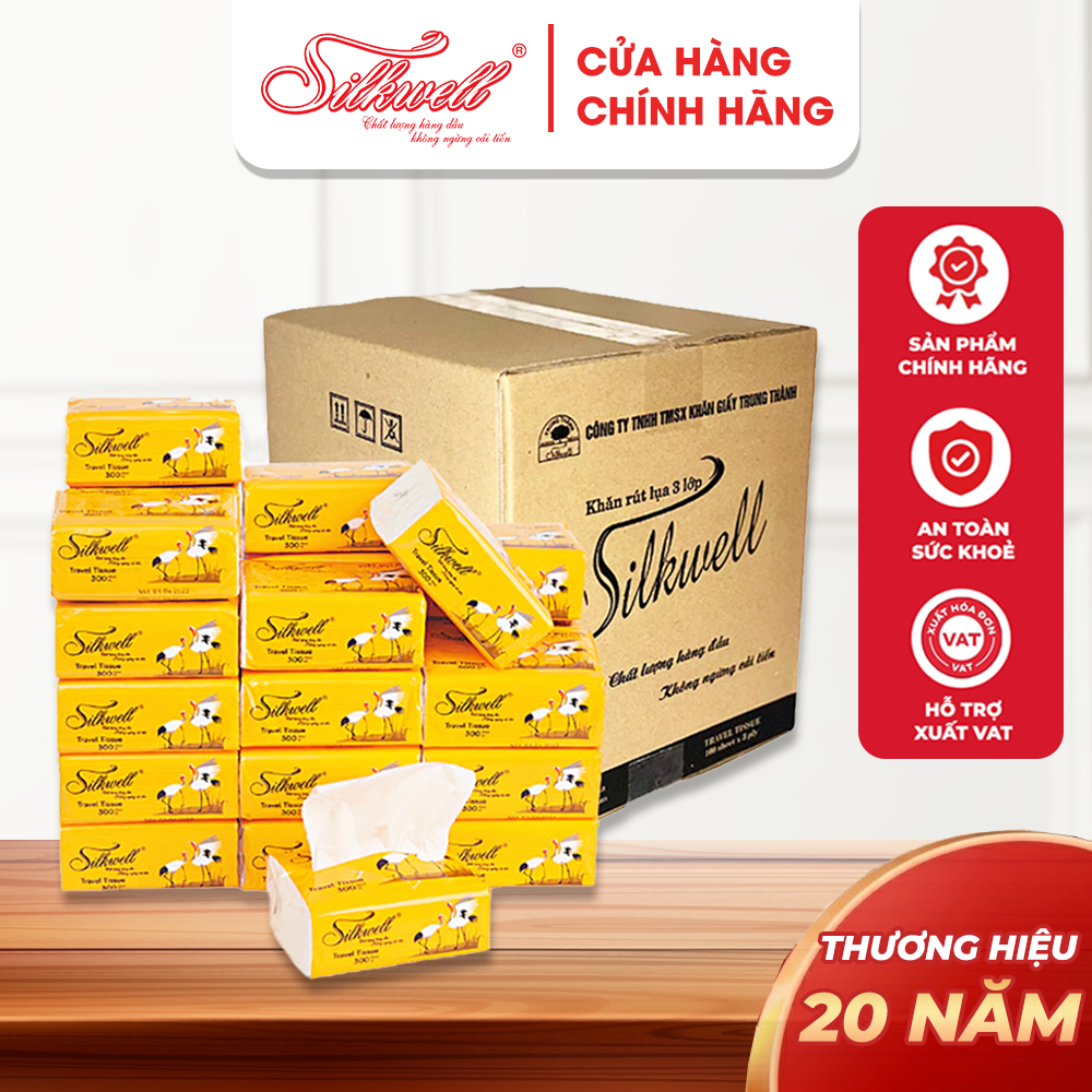 Giấy rút Silkwell thùng 30 gói Sếu 100 tờ 3 lớp hàng chính hãng, khăn giấy ăn 3 lớp siêu dai mềm mịn