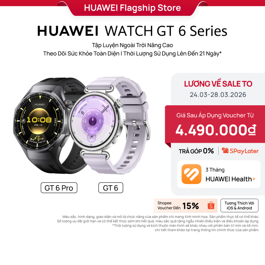 Đồng Hồ Thông Minh HUAWEI WATCH GT6 Series | Tập Luyện Nâng Cao | Theo Dõi Sức Khỏe Toàn Diện | Pin 