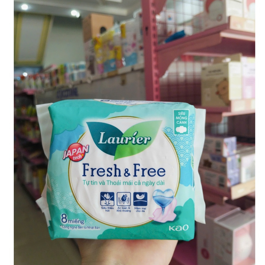 BĂNG VỆ SINH LAURIER FRESH & FREE 8 MIẾNG SIÊU MỎNG CÁNH