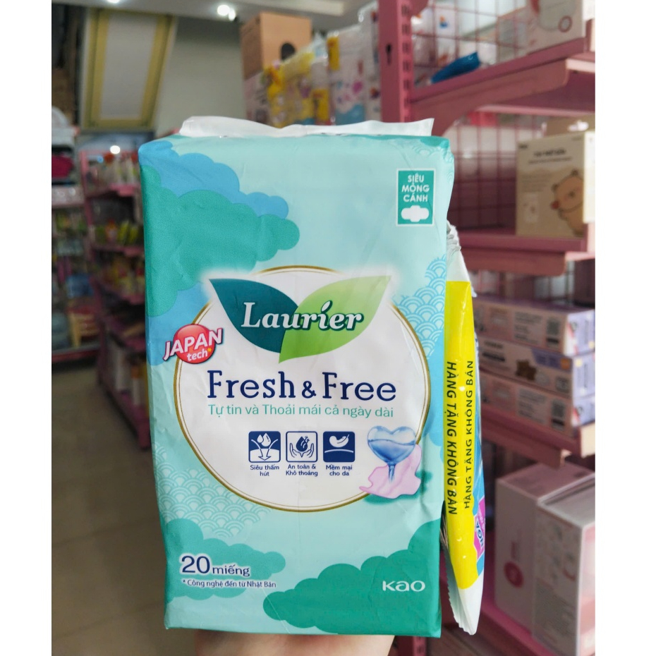 BĂNG VỆ SINH LAURIER FRESH & FREE 20 MIẾNG SIÊU MỎNG CÁNH