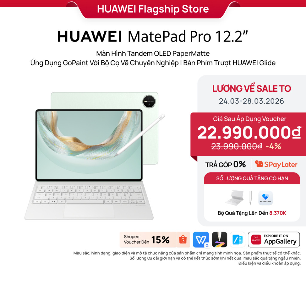 Mới Máy tính bảng HUAWEI MatePad Pro 12.2" Màn Hình Tandem OLED PaperMatte | Ứng Dụng GoPaint Với Bộ Cọ Vẽ Chuyên Nghiệp
