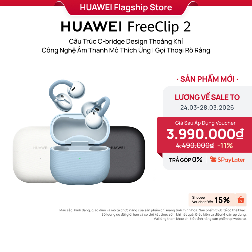 Tai Nghe HUAWEI FreeClip 2 | Cấu Trúc C-bridge Design Thoáng Khí | Công Nghệ Âm Thanh Mở Thích Ứng | Gọi Thoại Rõ Ràng