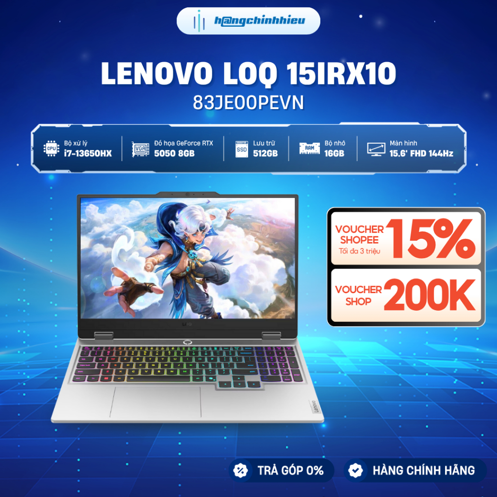 Laptop Lenovo LOQ 15IRX10 83JE00PEVN  i7-13650HX / GeForce RTX™ 5050 8GB / 16GB/  512GB