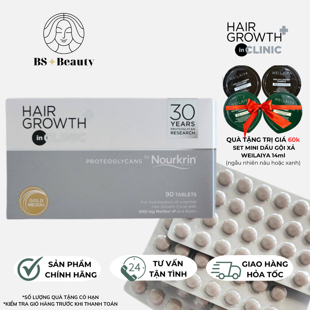 Viên uống hỗ trợ kích thích mọc tóc nam nữ Nourkrin Hair Growth+ Inclinic ( Hộp 90 viên )