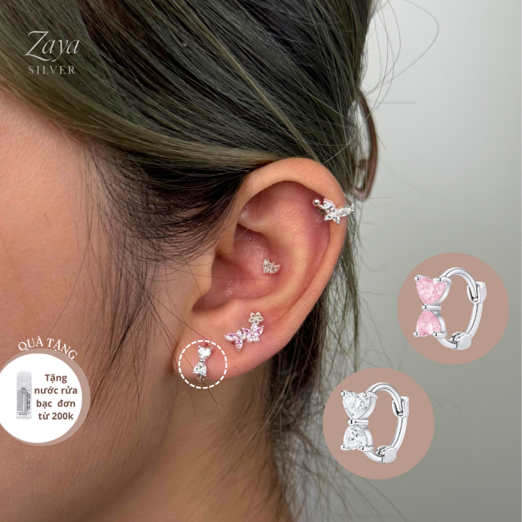 Khuyên tai nơ bạc S925 đính đá CZ lấp lánh – Bông tai nơ sang trọng ZAYA SILVER [BH trọn đời]