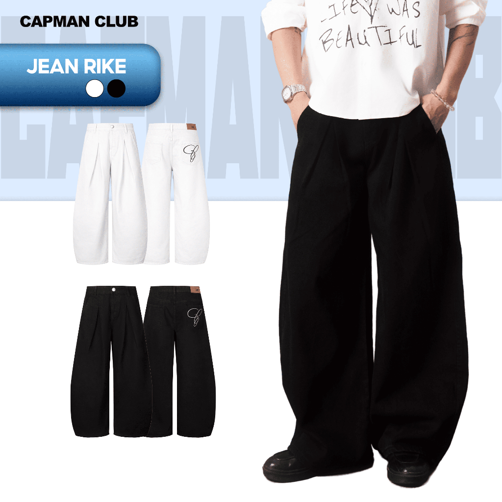 [NEW] Quần dài nam denim RIKE ống rộng CAPMAN CLUB, quần jean ống cong thêu chữ phong cách trẻ trung | BigBuy360 - bigbuy360.vn