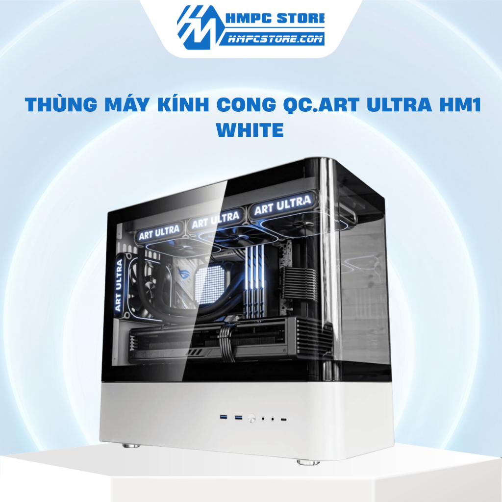 Case - Thùng máy kính cong QC.ART ULTRA HM1 White | M-ATX / ATX, bảo hành 12 tháng