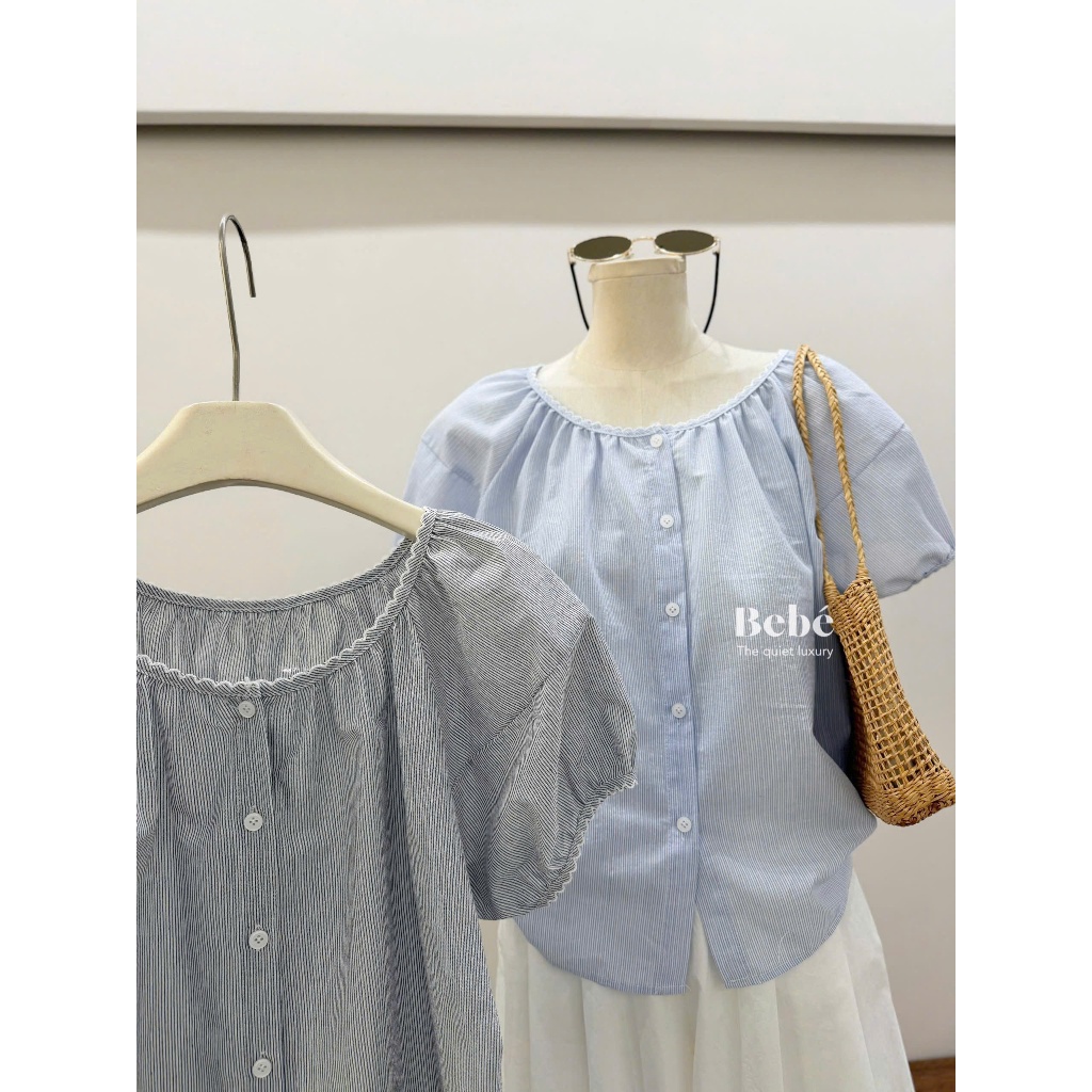 (QCCC)DH136 👕 Áo Blouse Sọc Nhẹ – Thanh Lịch & Nữ Tính