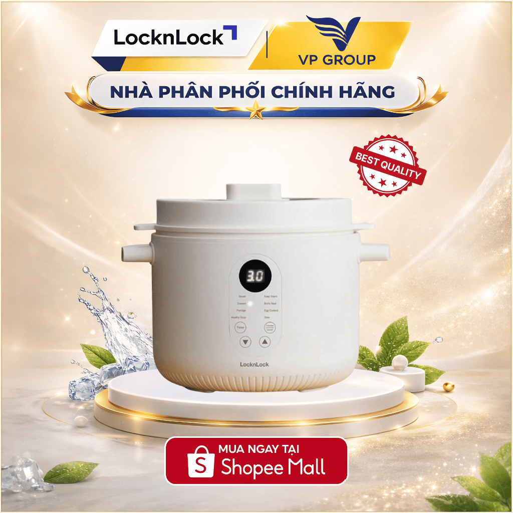 Nồi nấu chậm đa năng Locknlock hàng chính hãng, gồm 4 thố sứ, dung tích 2.5L, giữ ấm 24h - EJP164IVY