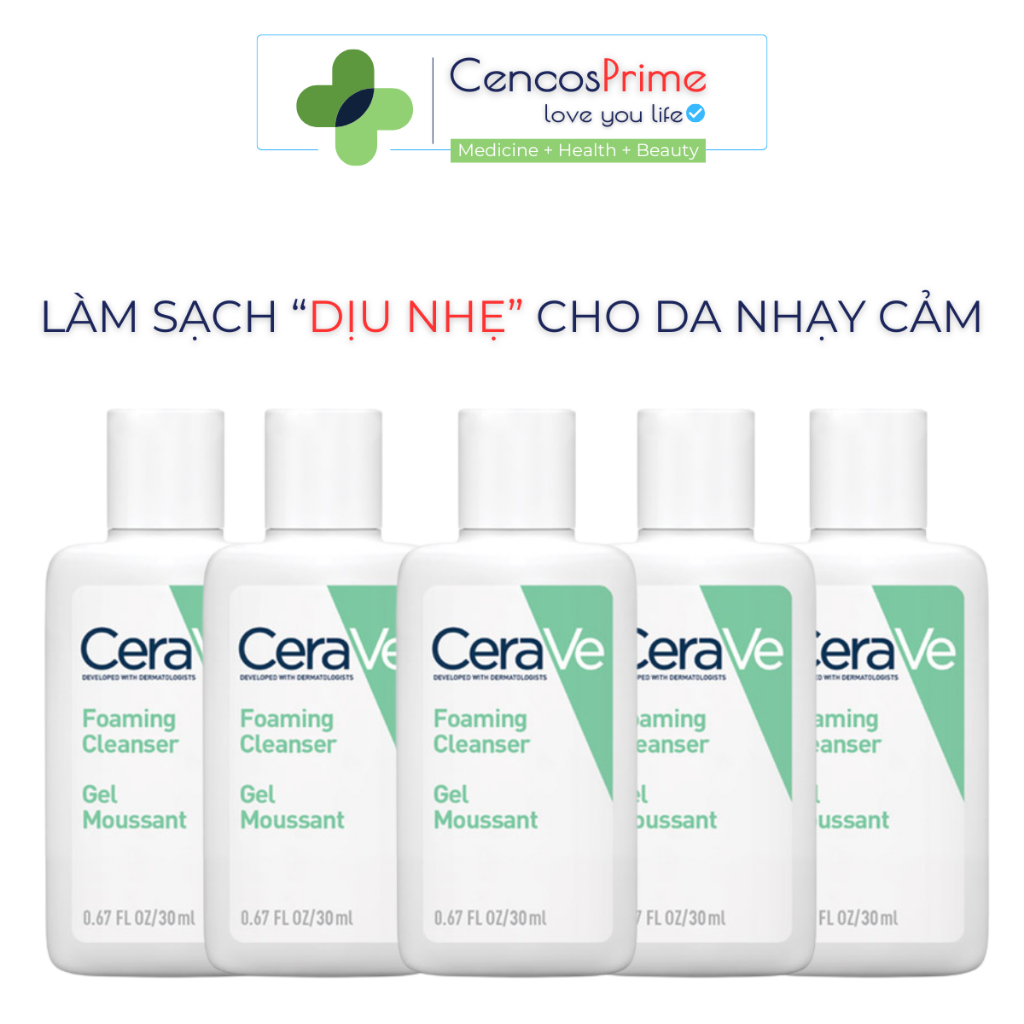 [Combo 5]Sữa rửa mặt Cerave Foaming Cleanser, làm sạch sâu cho da dầu mụn 30ml