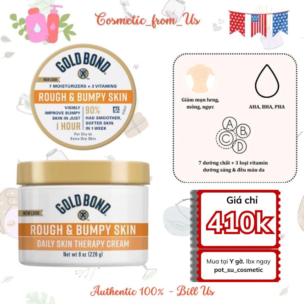 [Hoả tốc SG] Kem dưỡng ẩm da, dưỡng trắng Gold Bond Ultimate Rough & Bumpy Skin 226g Mỹ