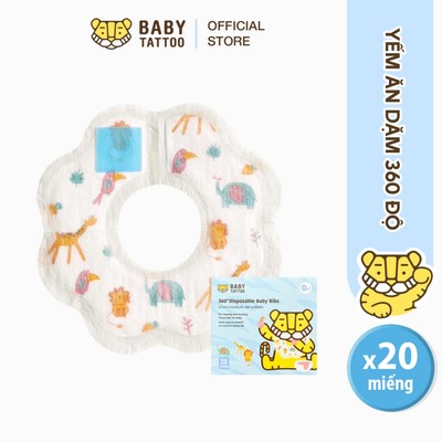 Yếm Ăn Dặm Tròn 360 Độ BABY TATTOO, Yếm Vải Sử Dụng 1 Lần Tiện Lợi, Hộp 20 Cái