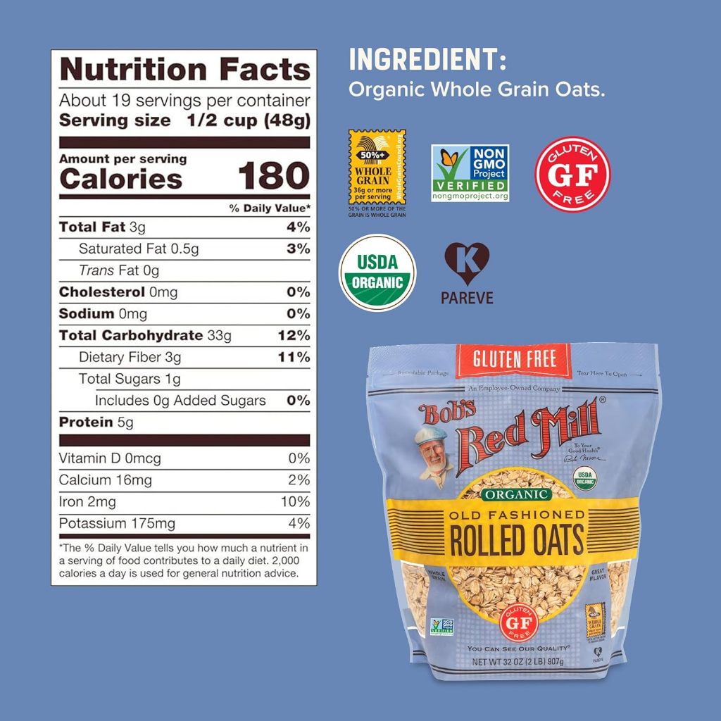Yến mạch hữu cơ cán vừa Gluten Free Bob's Red Mill Organic Old Fashioned Rolled Oats 907gr