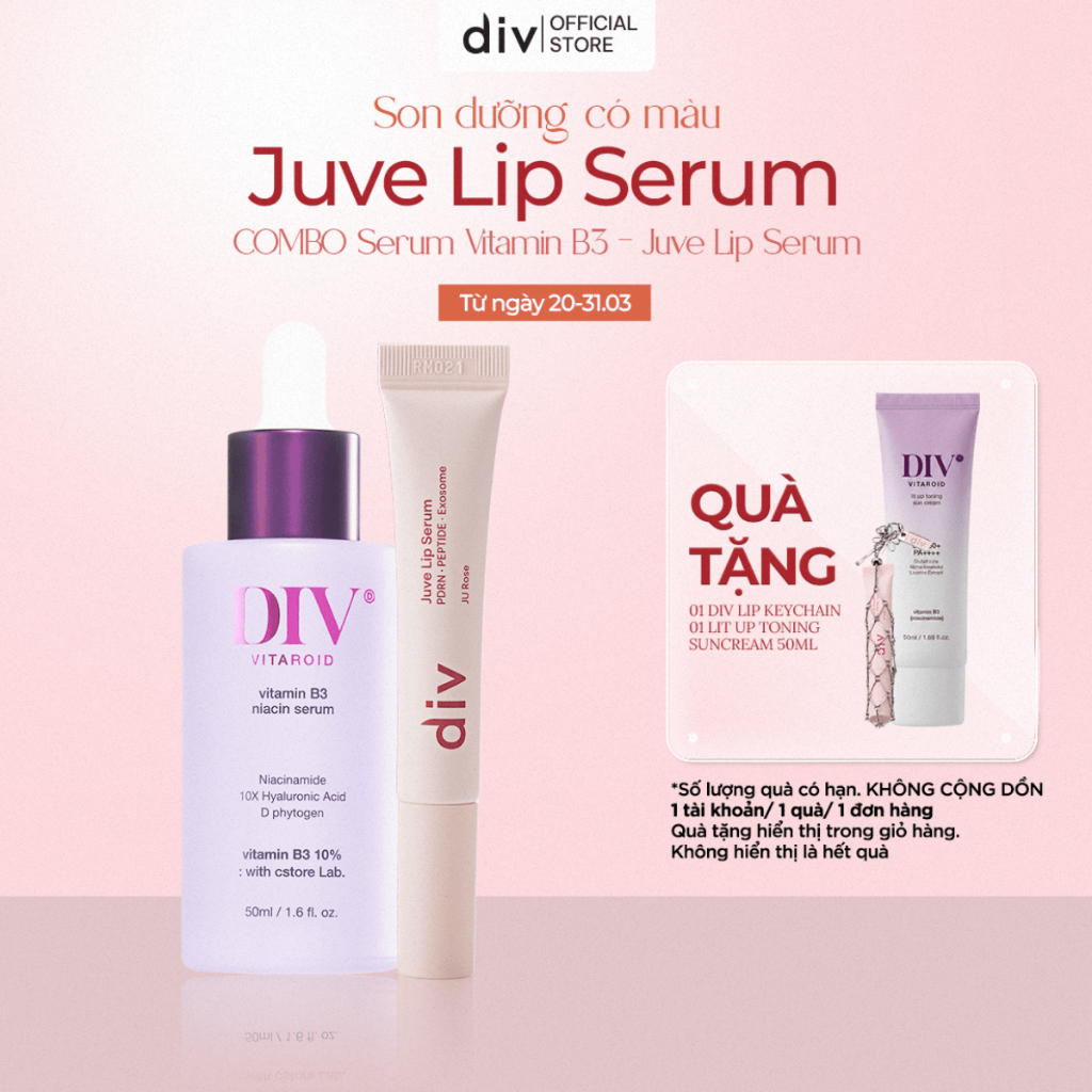 [Mới] Bộ Đôi Serum B3 50ml & Son dưỡng môi căng mọng div JUVE LIP SERUM 10g Dưỡng Ẩm Màu MLBB Vintag