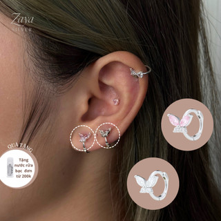 Khuyên tai Helix bướm bạc S925 đính đá Cubic Zirconia – Bông tai bướm lấp lánh  ZAYA SILVER [BH trọn đời]