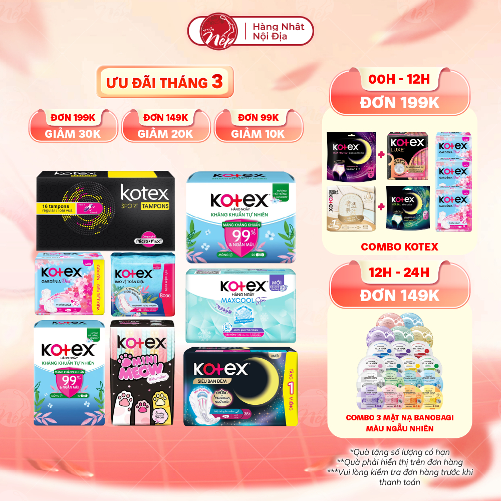 Băng vệ sinh Kotex hàng ngày, ban đêm, khô thoáng, max cool. Siêu mỏng, thấm hút - Nepbeauty