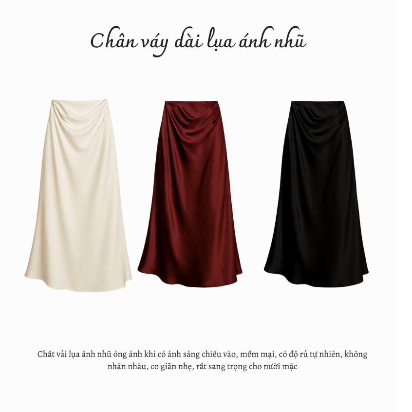 Chân Váy Dài Lụa Nhũ Dáng Suông Nhún Eo La Boutique V024 | BigBuy360 - bigbuy360.vn