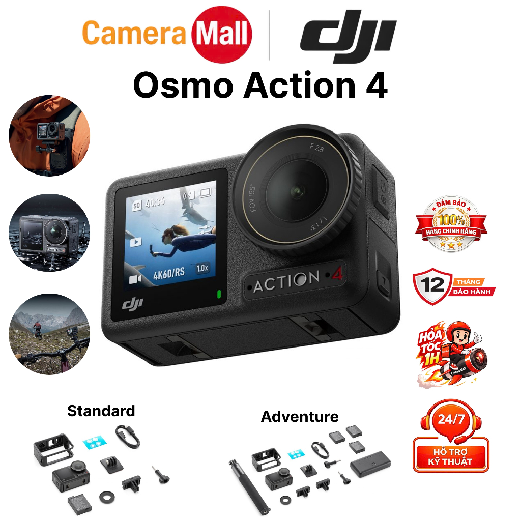 Camera hành động DJI Osmo Action 4 máy quay hành trình 4K 120fps, góc siêu rộng, hoạt động tốt nhiệt độ thấp (DJI OA 4) | BigBuy360 - bigbuy360.vn