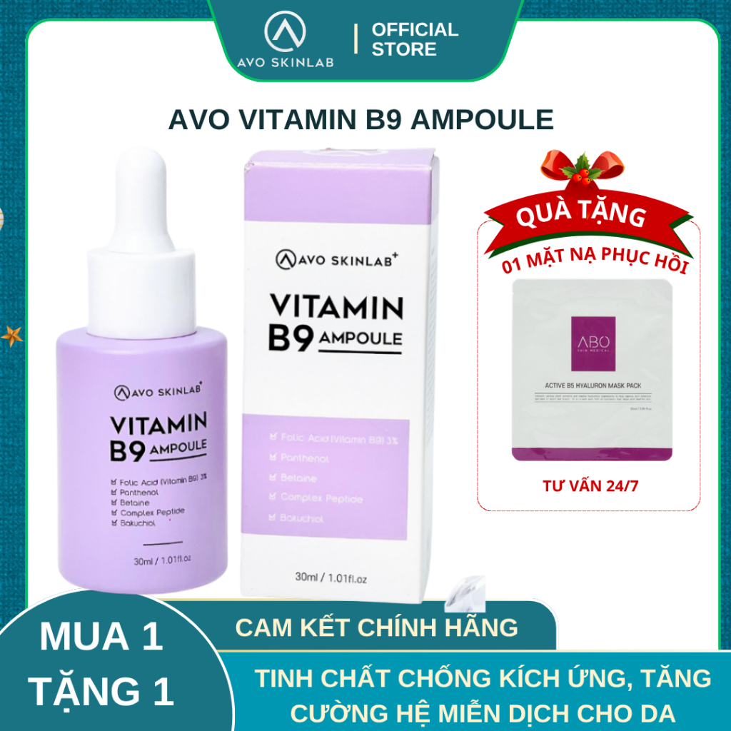 [ HÀNG CÔNG TY ] AVO VITAMIN B9 AMPOULE Tinh Chất Chống Kích Ứng, Tăng Cường Hệ Miễn Dịch Cho Da