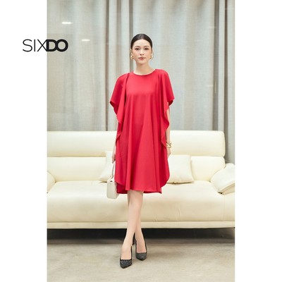 Đầm suông ngắn đỏ xẻ tay SIXDO (Red Woven Loose Dress)