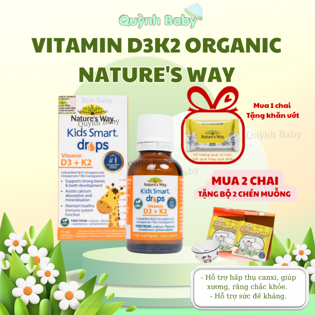 Vitamin D3k2 Organic Nature's Way, D3K2 Cho Trẻ Sơ Sinh Hoa Hướng Dương Organic Hộp 11ml