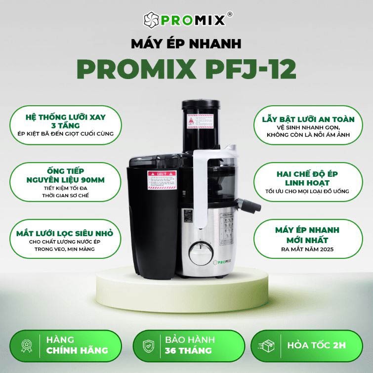 Máy Ép Nhanh Promix PFJ-12, Công Suất 1200w, Ống Nhồi Lớn 90mm, Bảo Hành 3 Năm