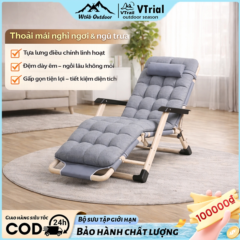 Ghế xếp thư giãn, Ghế lười gấp thành giường Gấp Gọn -Kèm nệm gối cao cấp -Nhôm chịu 400kg | BigBuy360 - bigbuy360.vn