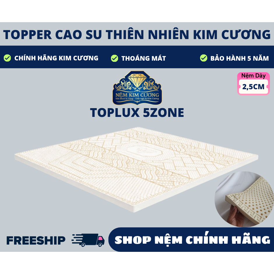 Topper cao su thiên nhiên kim cương 5zone [ 2,5cm ]