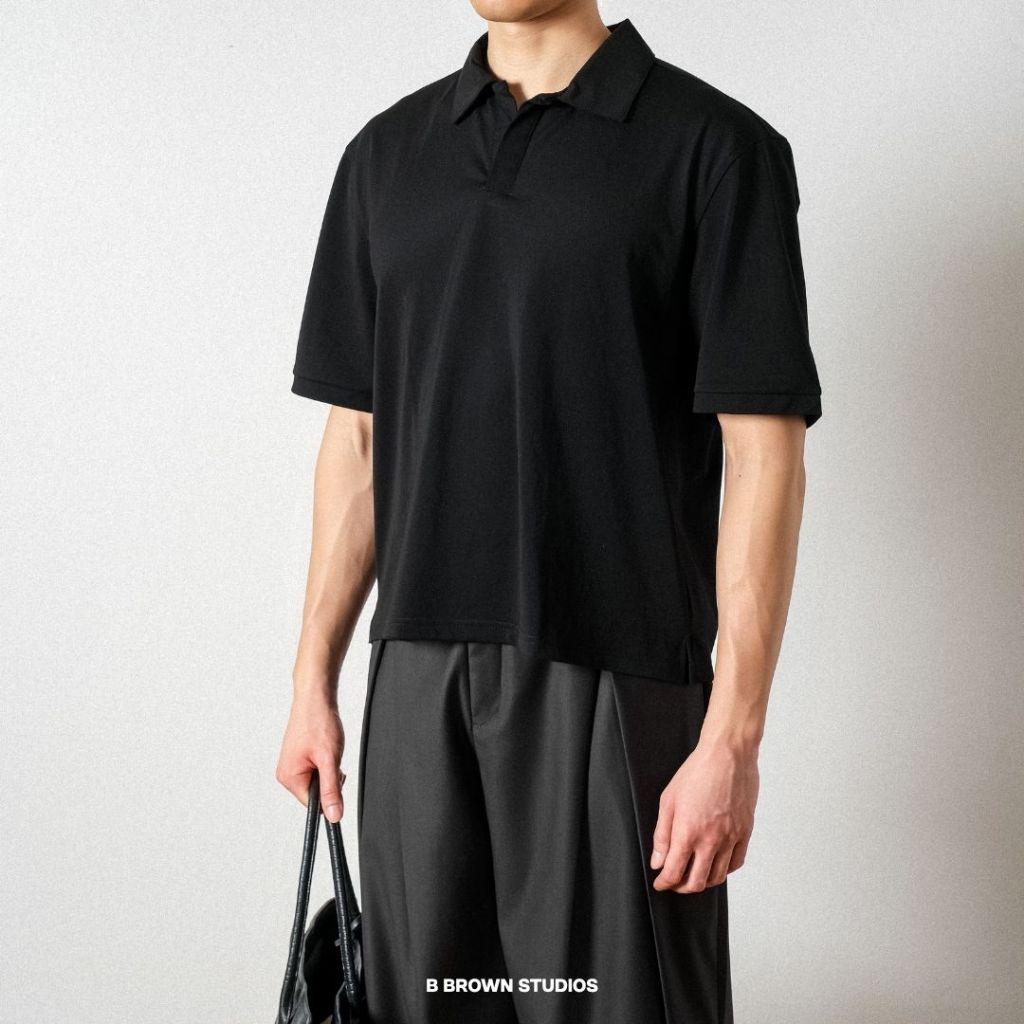 Áo Polo Nam Cộc Tay Dáng Ngắn Cổ V Lịch Sự Trang Trọng – Cropped Polo Shirts B Brown