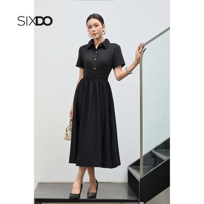 Đầm sơ mi ngắn tay dáng xòe SIXDO (Black Woven Flared Dress)