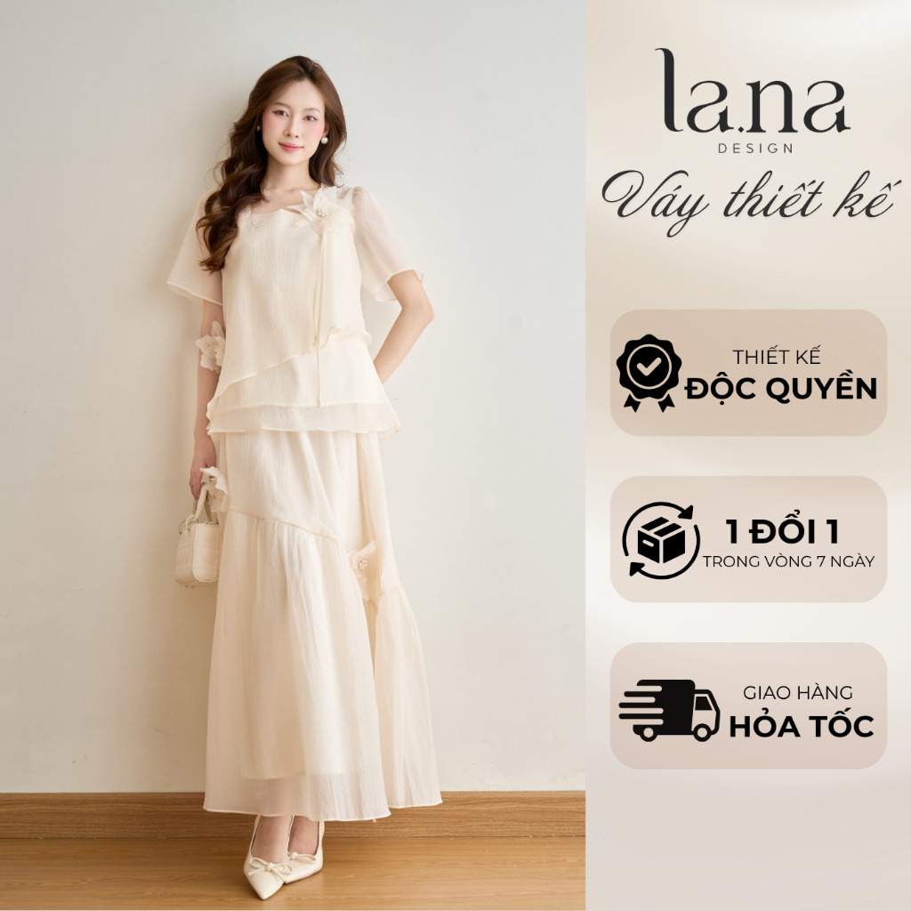 Set váy Uyển Ngọc LA.NA DESIGN chất tơ xốp mềm mại, nhẹ nhàng đính hoa nổi bật - SV250 LA.NA DESIGN