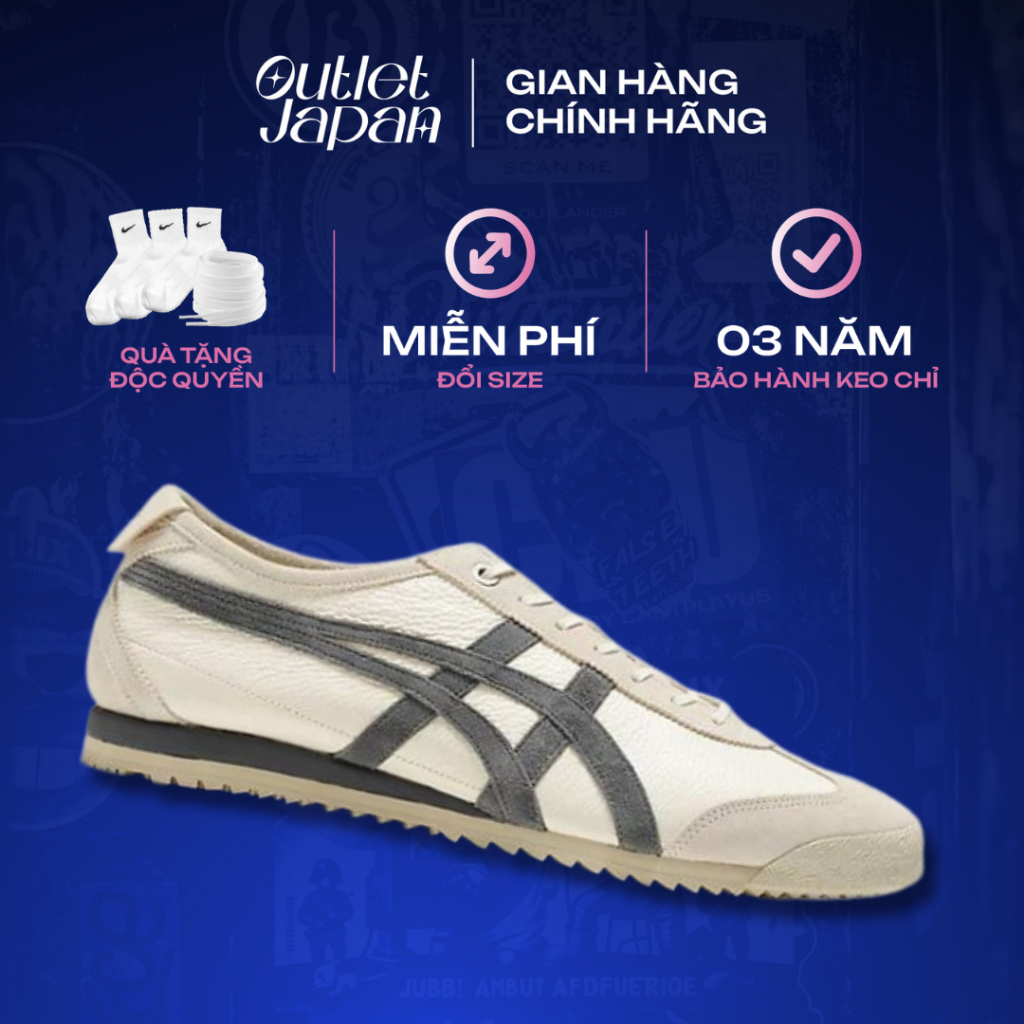 Giày Onitsuka Tiger chính hãng, Onitsuka Tiger Mexico 66 SD kẻ xám real fullbox, bảo hành 03 năm Jap